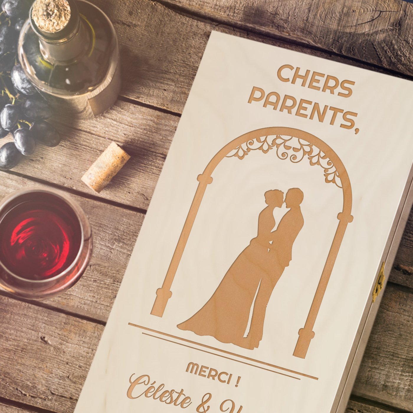 Murrano Personalized Wood Wine Box for 2 Bottles - Parent Wedding Thank You Gift