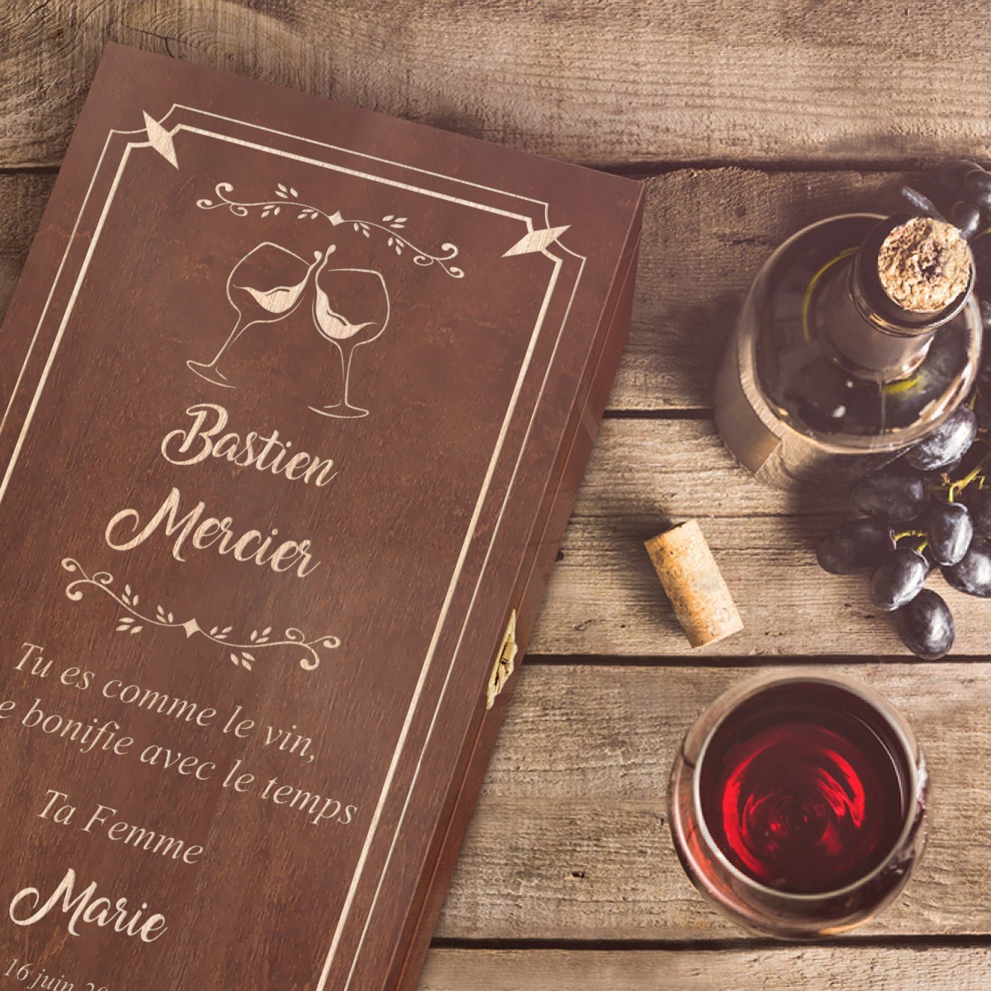 Murrano Personalized Wood Wine Box for 2 Bottles - Anniversary Gift for Husband