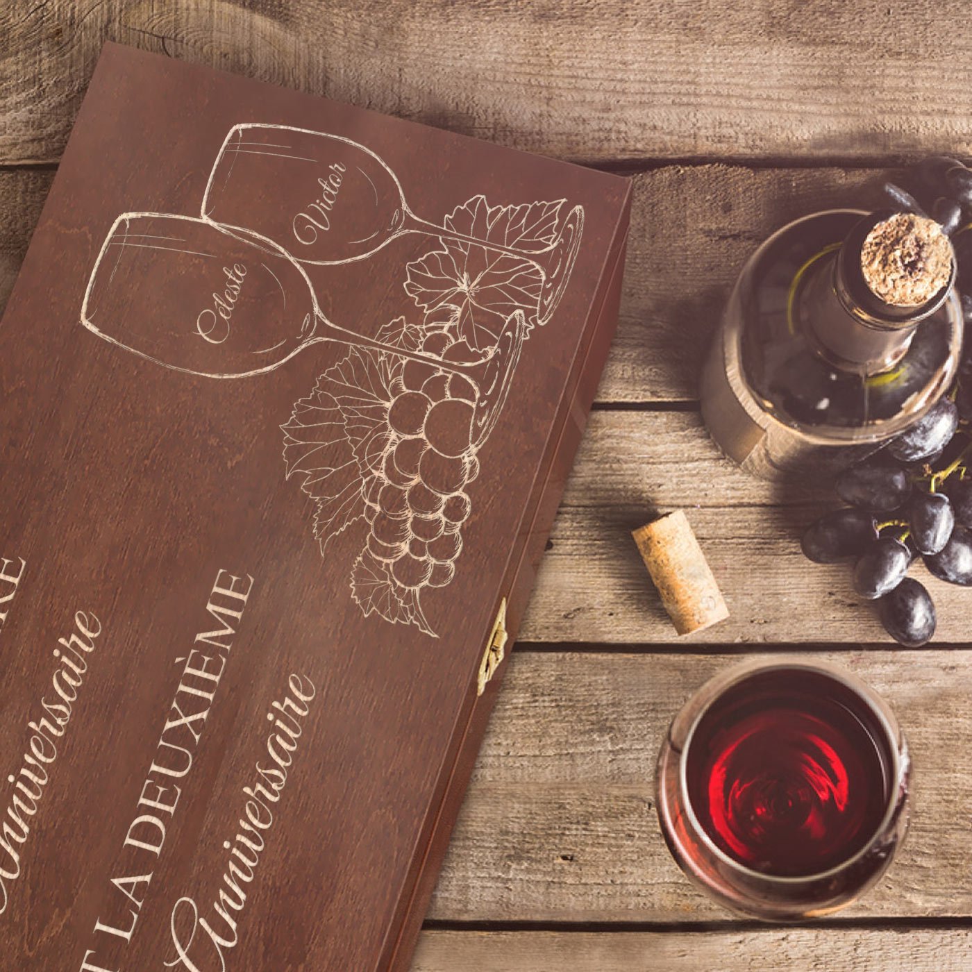 Caja de vino personalizada de Murrano para 2 botellas - Regalo de aniversario para pareja