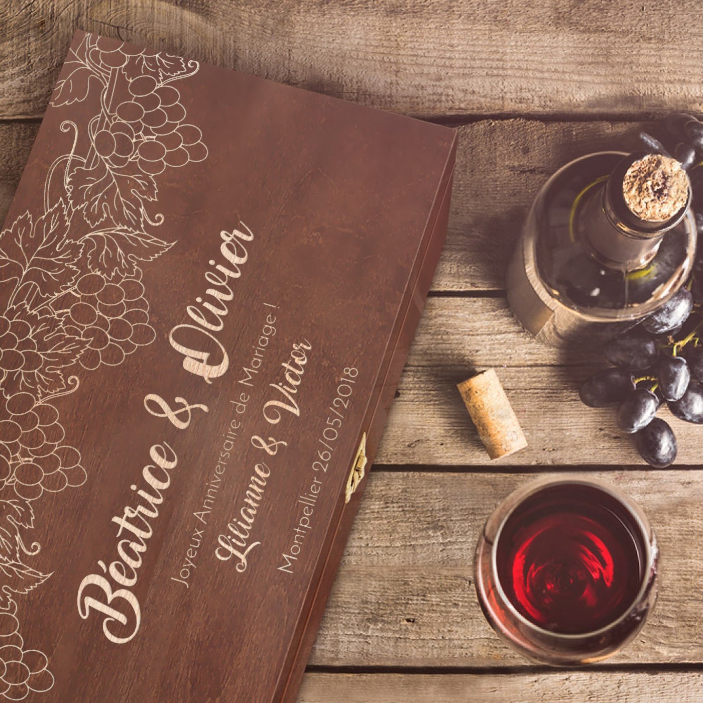 Murrano Personalized Wooden Wine Box for 2 Bottles - Anniversary Gift