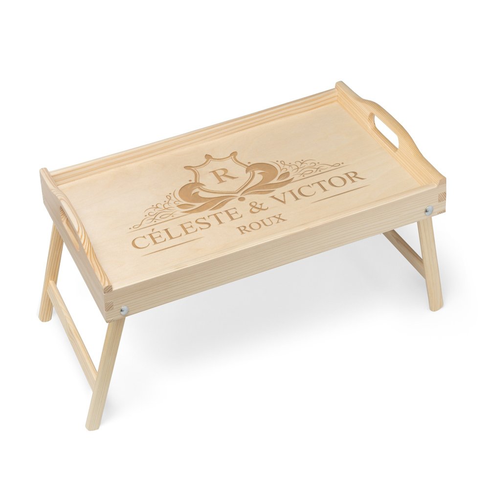Plato de cama de madera natural personalizado Murrano para padres - Regalo de aniversario de bodas grabado
