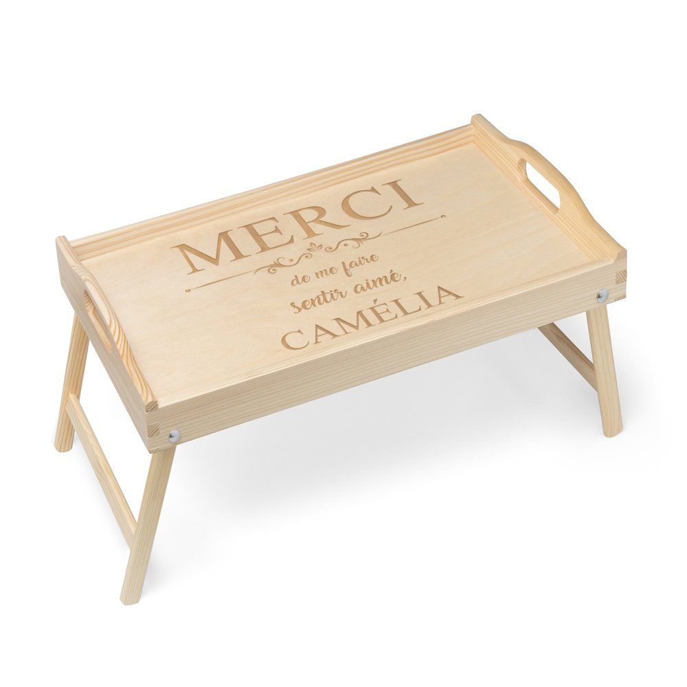 Bandeja de cama de madera natural Murrano con grabado para mujer - Regalo de aniversario de boda
