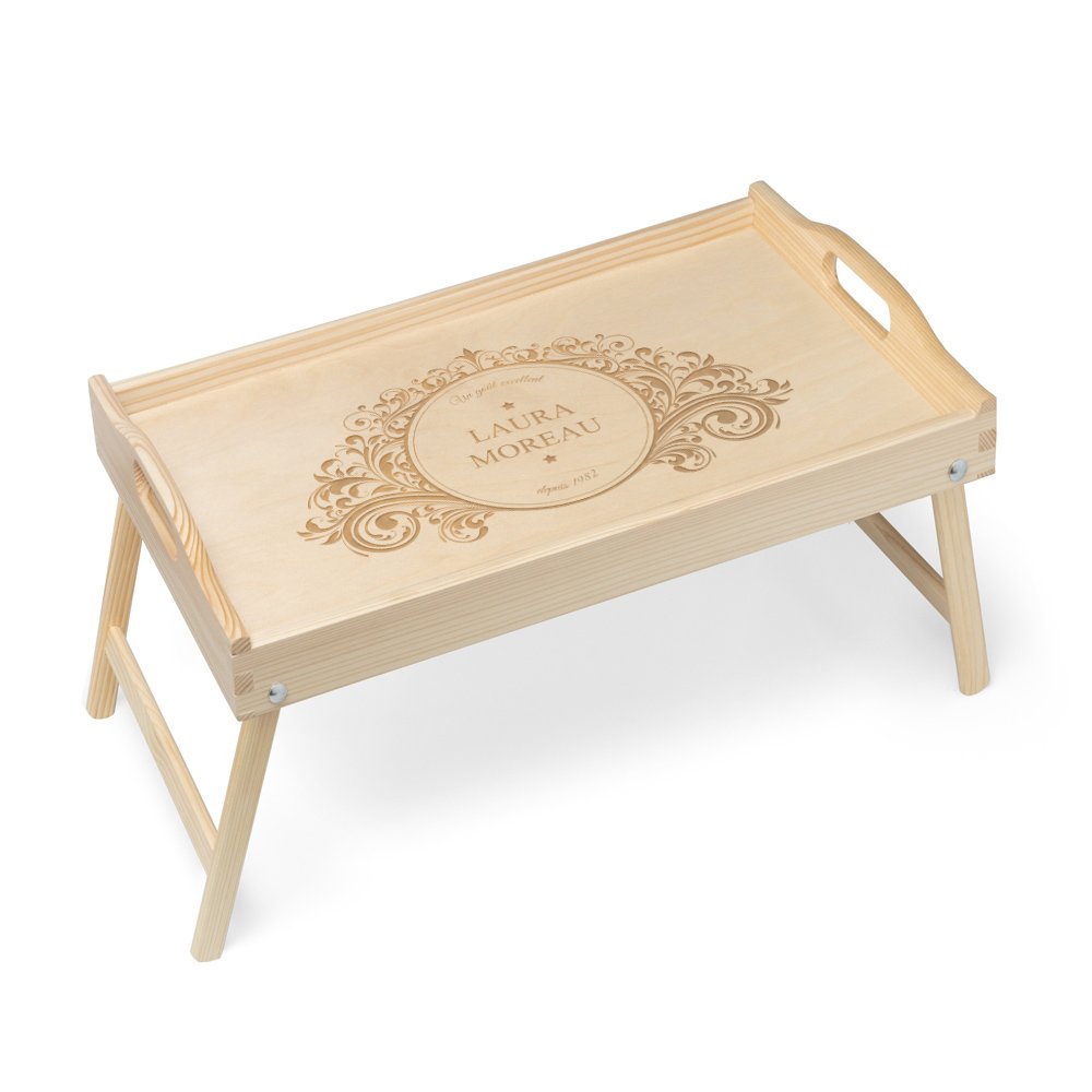 Bandeja de cama personalizada de madera natural para el cumpleaños de mamá