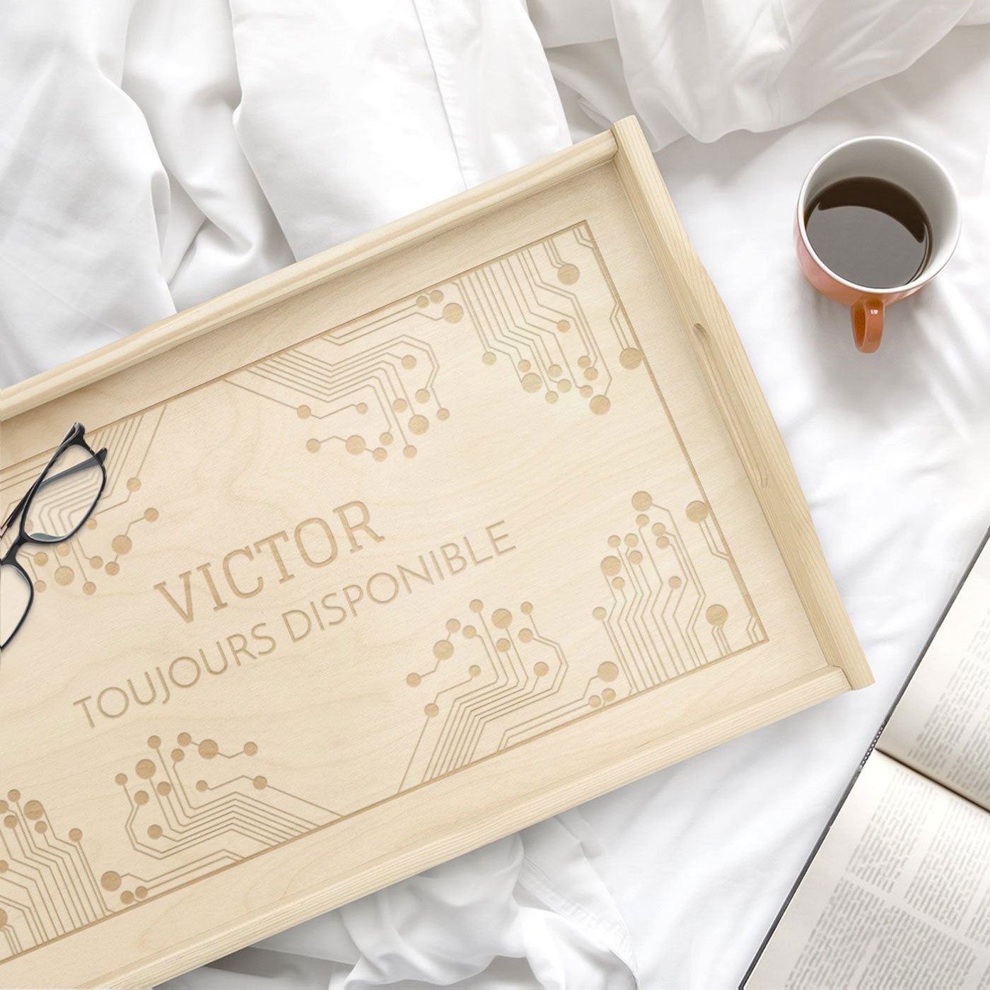 Bandeja de cama de madera natural personalizada con grabado para profesores - Murrano