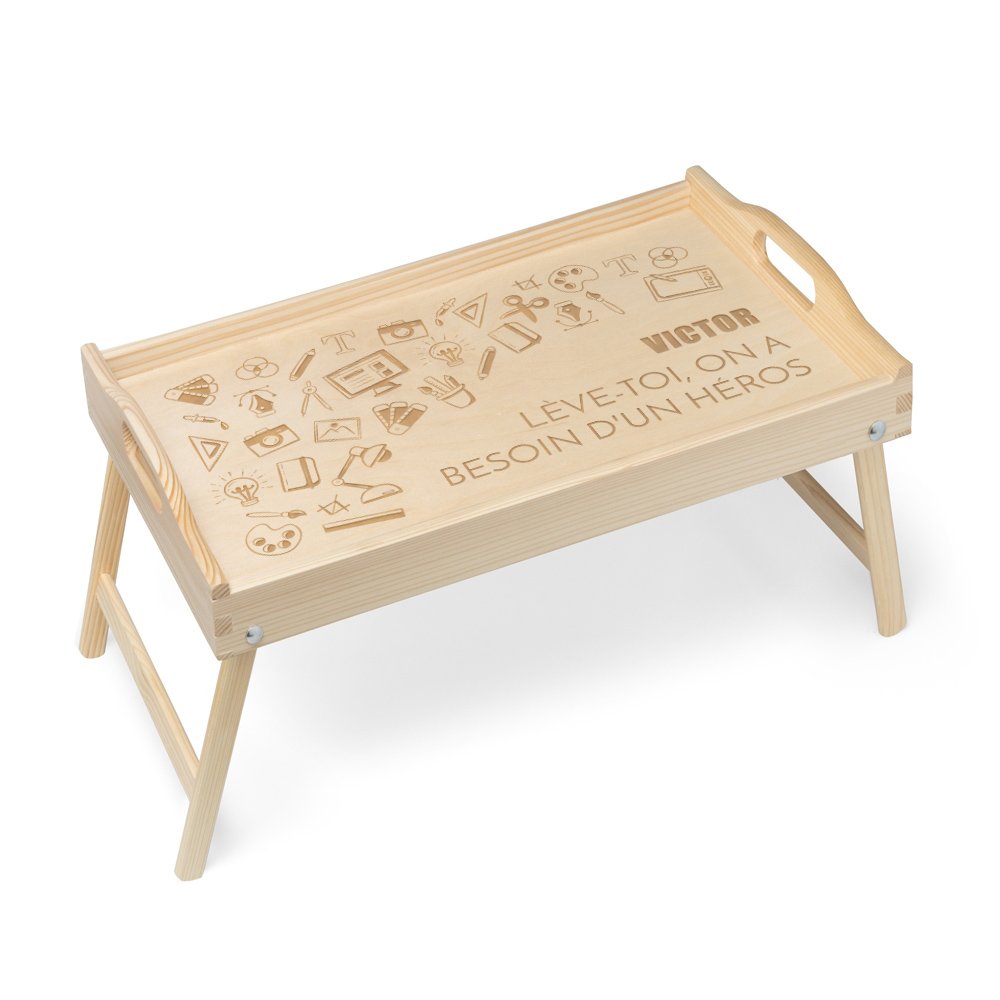 Mesa de noche plegable con grabado personalizado para el Día del Padre
