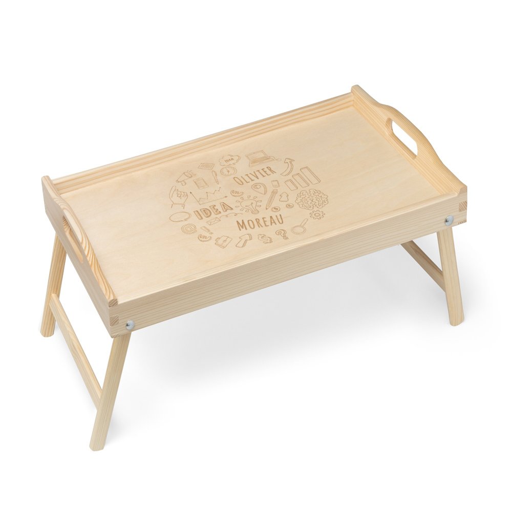 Bandeja de cama de madera natural Murrano con grabado para el cumpleaños de un niño