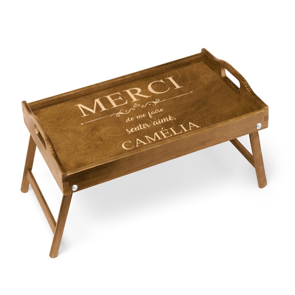 Bandeja de cama de madera Murrano con grabado para mujer - Día de San Valentín