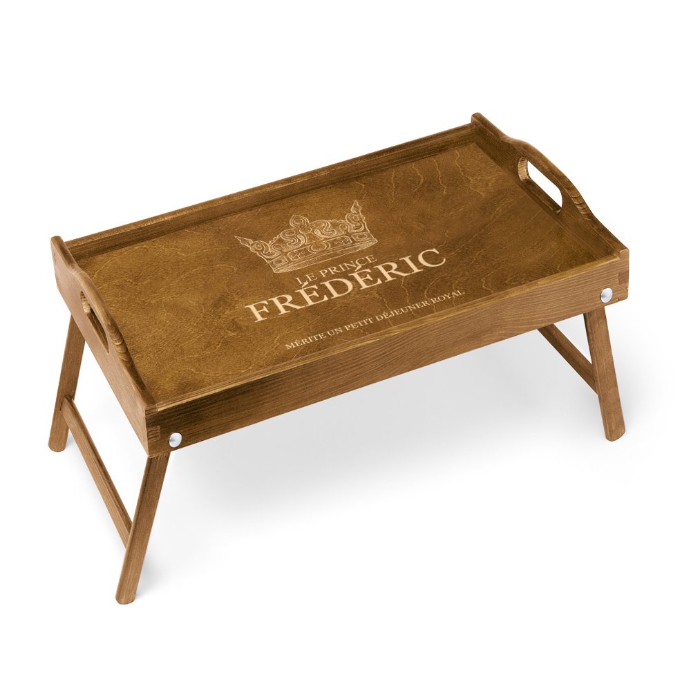 Bandeja de cama de madera Murrano con grabado para una fiesta de solteril
