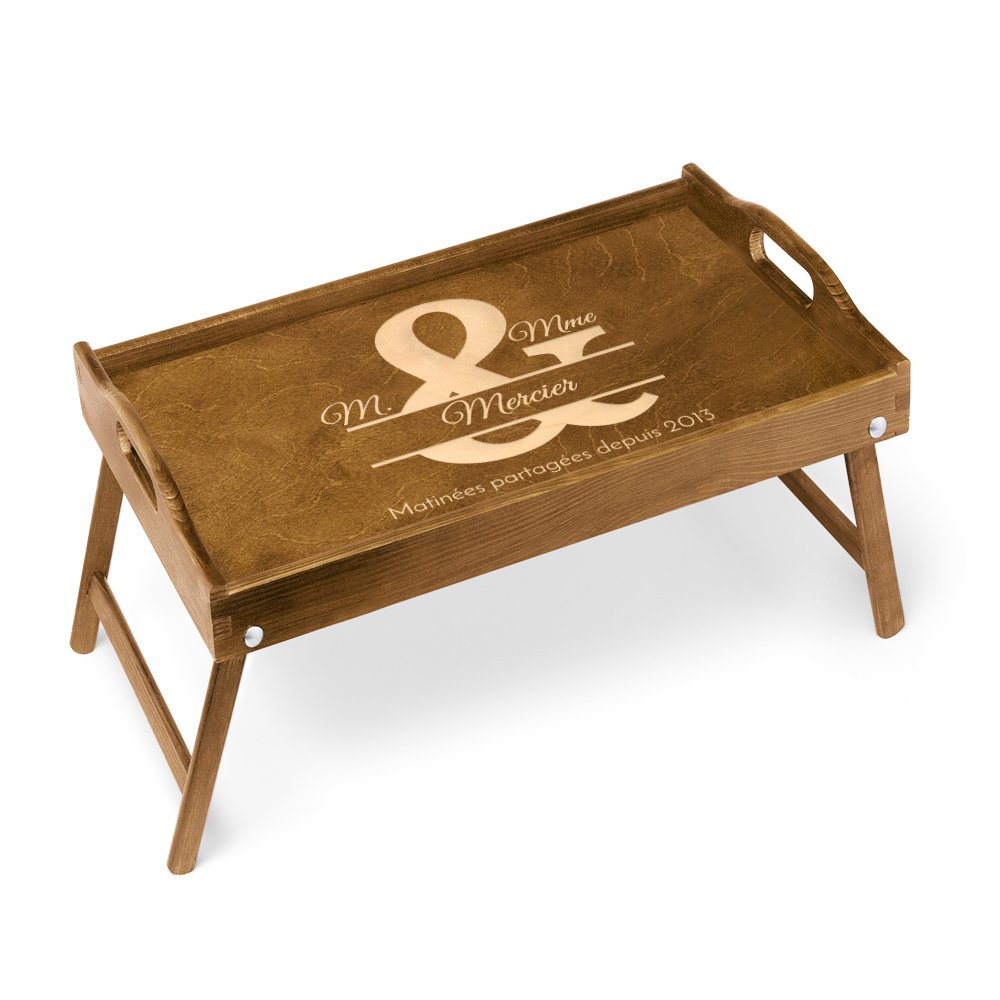 Tray de cama de madera Murrano con grabado para el aniversario de boda de los padres