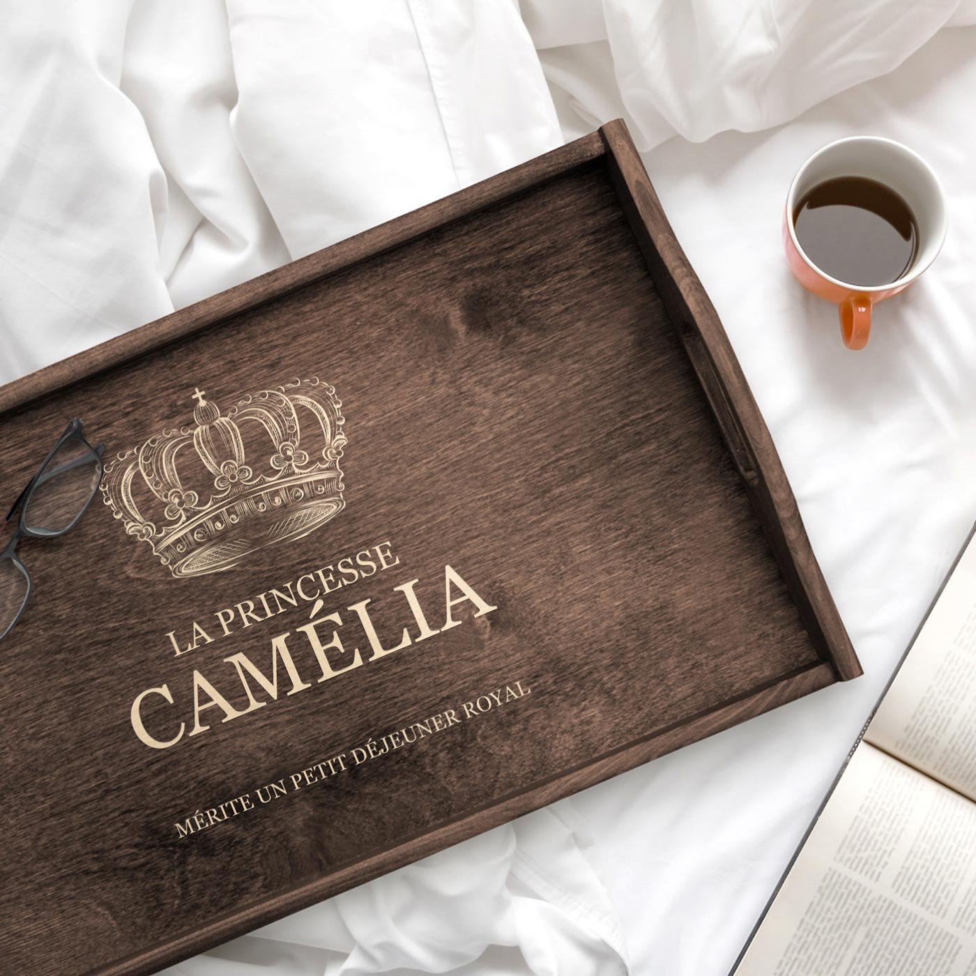 Bandeja de cama personalizada Murrano con grabado para el cumpleaños de una amiga