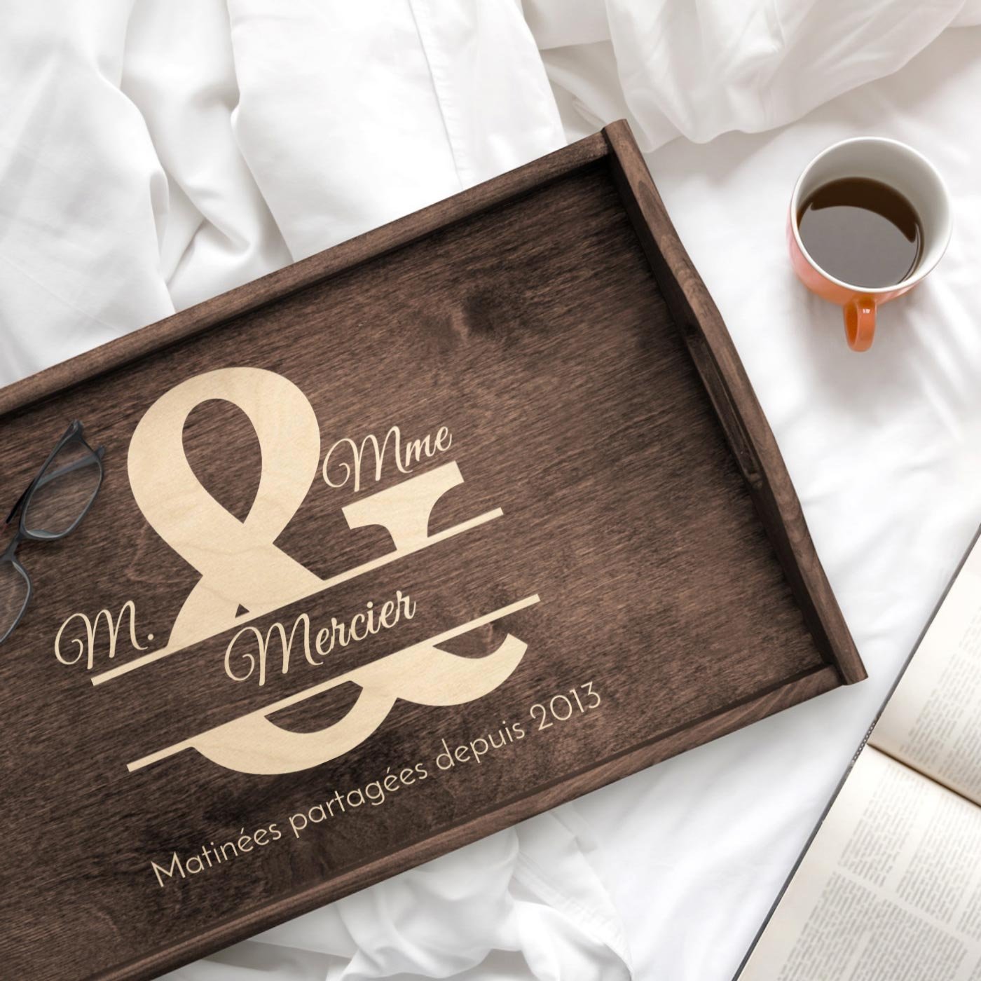 Plato de cama personalizado Murrano para él y ella, aniversario de boda