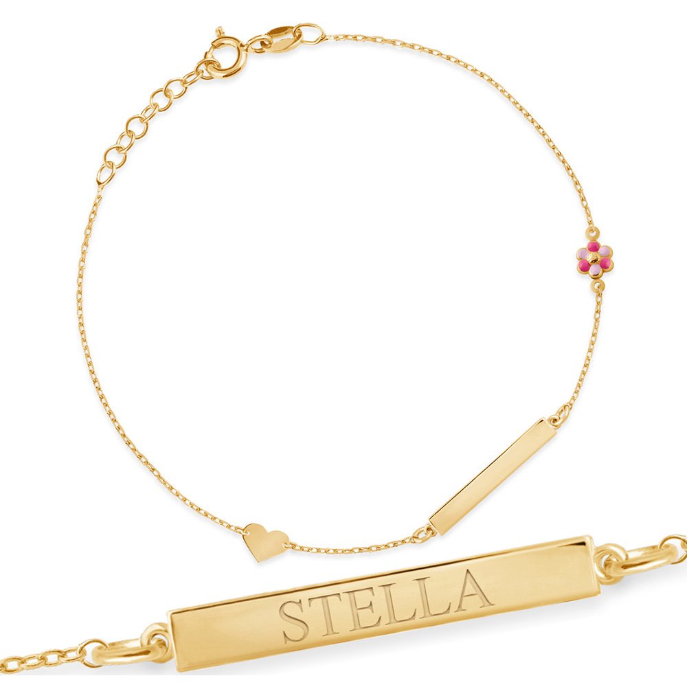 Pulseras de plata de ley 925 chapada en oro con grabado para sobrina