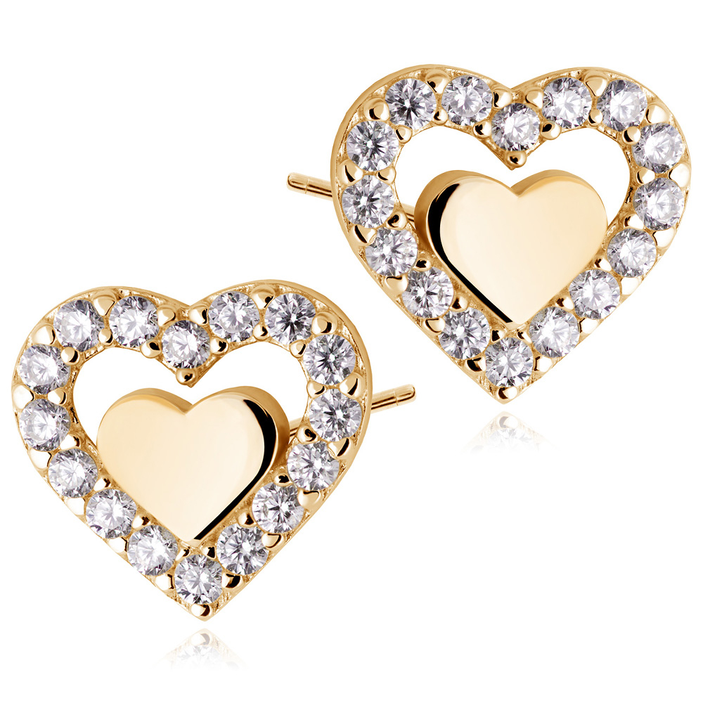 Aretes de corazón de oro de 14 quilates con caja personalizada - Regalo de compromiso