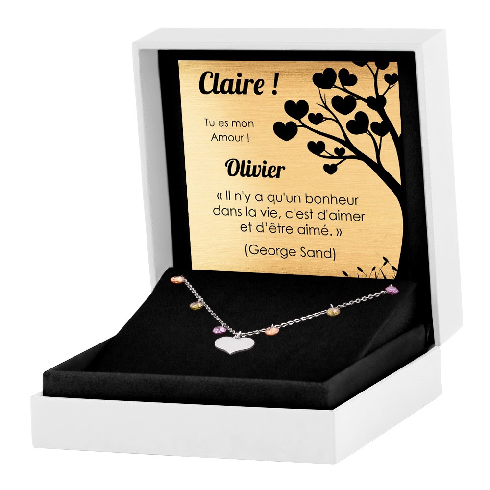 Murrano Silver Heart Necklace with Engraving