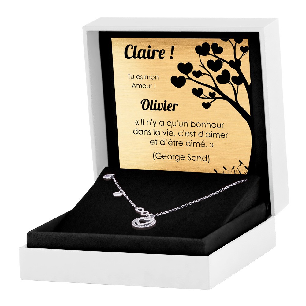 Collar de plata esterlina Murrano con grabado personalizado