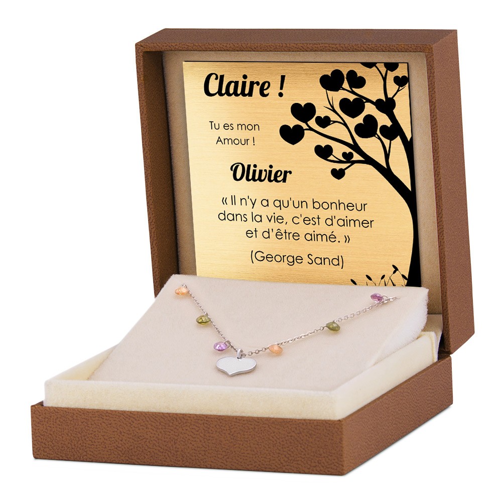 Collar de corazón de plata de Murrano con grabado personalizado