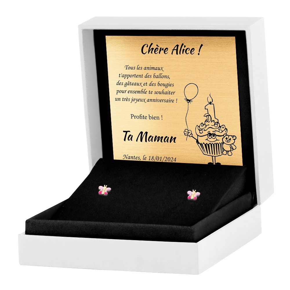 Aretes de plata esterlina 925 (milimétricos) chapados en oro Murrano para nieta con caja personalizada