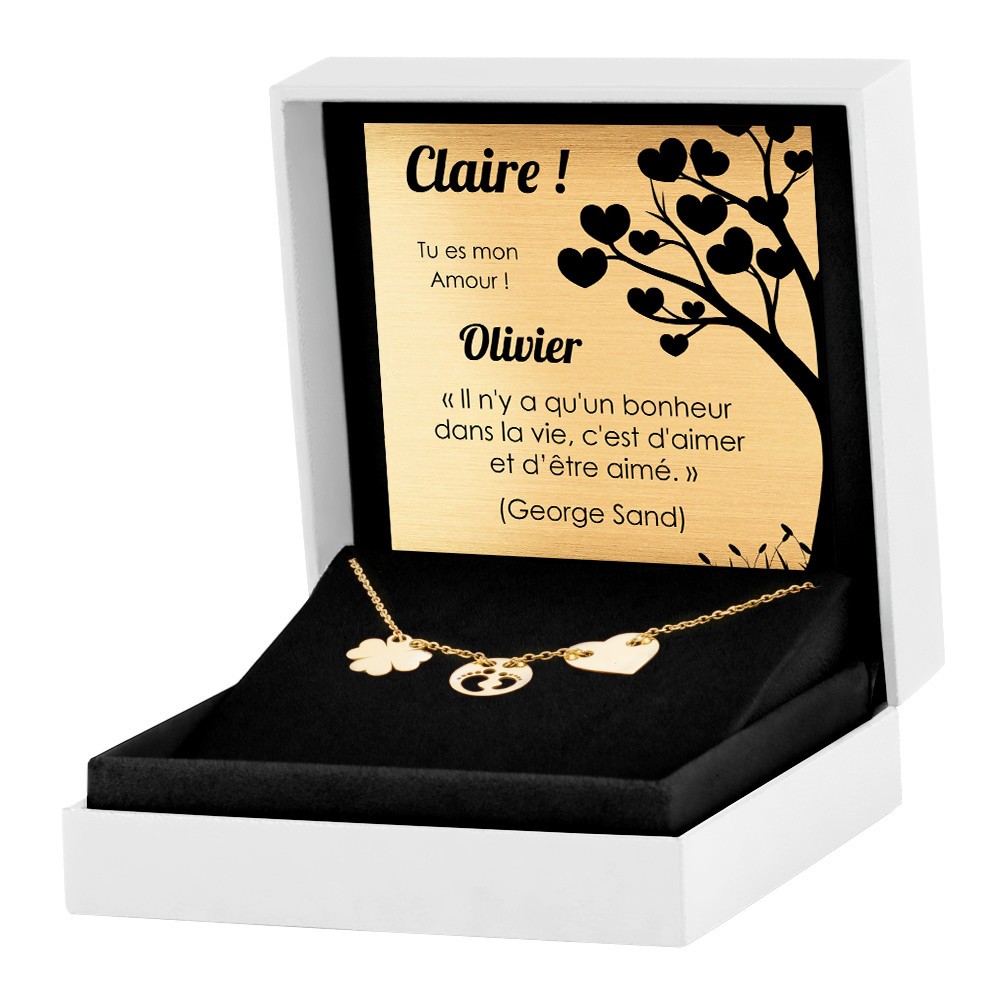 Collar de plata esterlina 925 chapado en oro Murrano con grabado para una novia