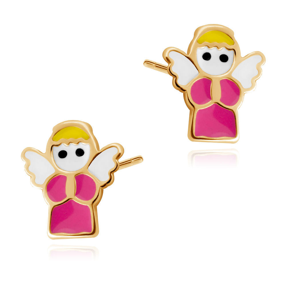 Aretes de oro de 8 quilates en forma de ángel Murrano para ahijada