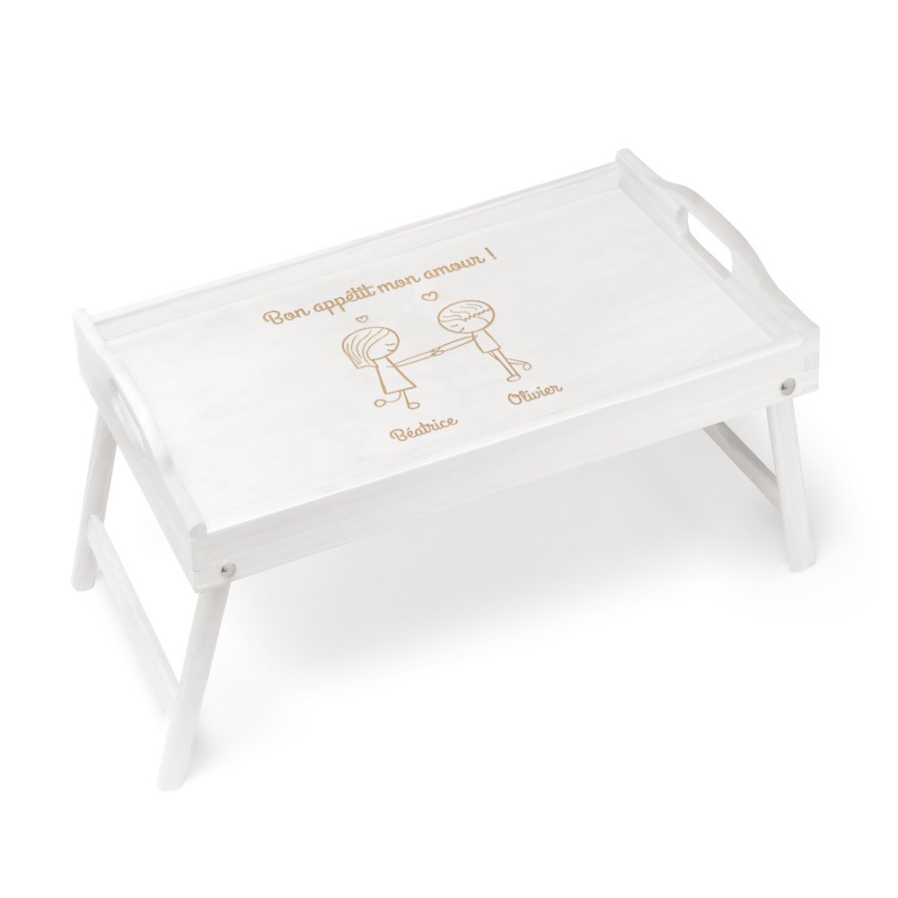 Bandeja de cama plegable personalizada Murrano para una pareja boda
