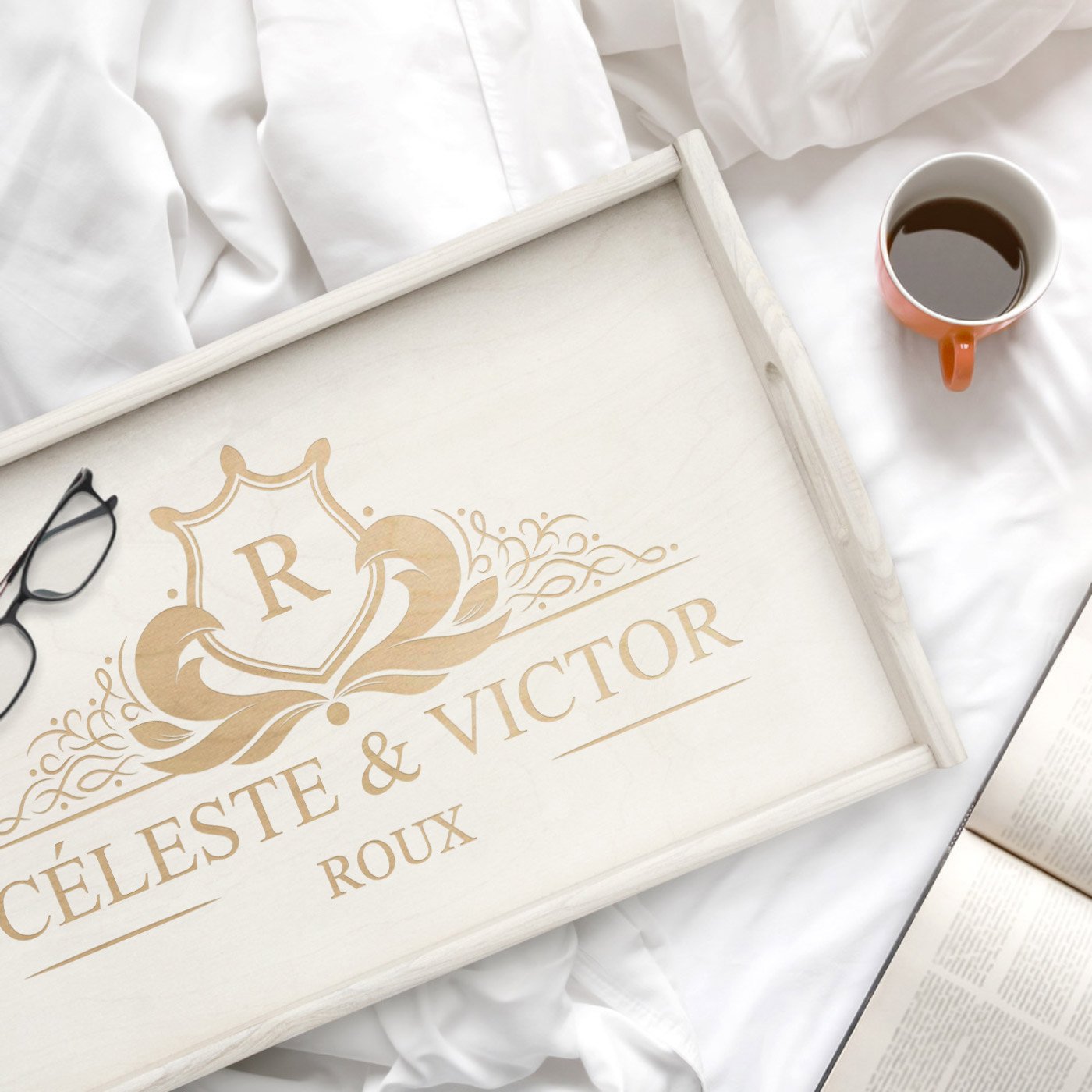 Bandeja de cama plegable personalizada para ella y él boda
