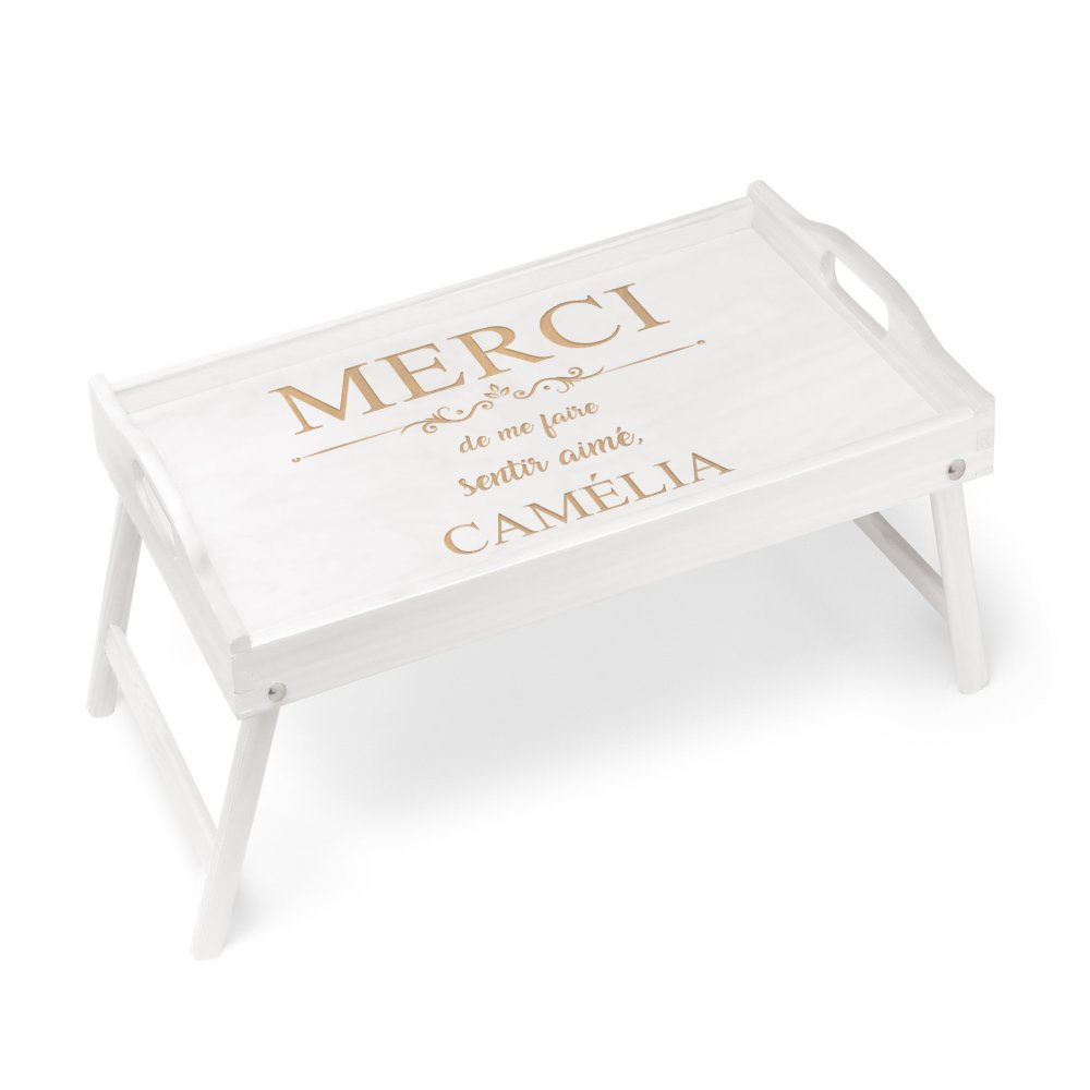 Bandeja de cama plegable de madera con grabado personalizado