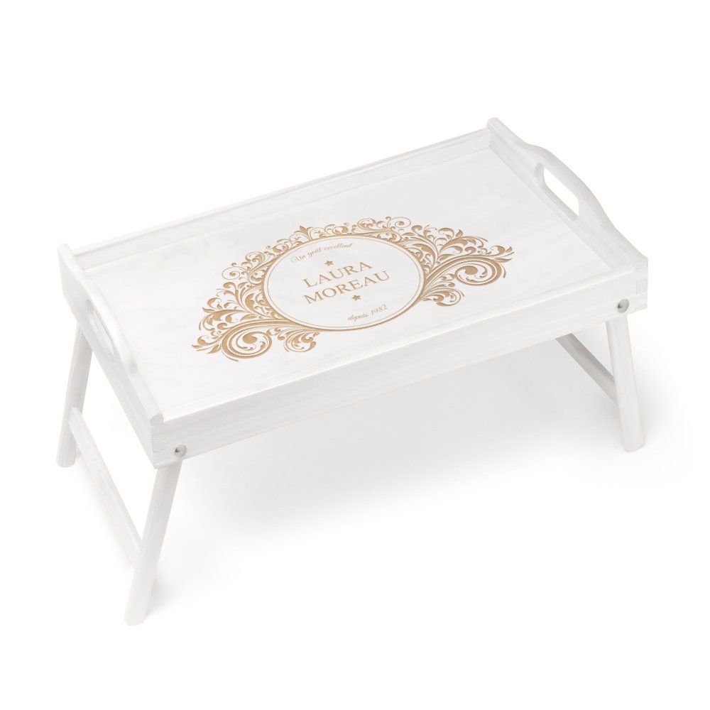 Bandeja de cama plegable de madera personalizada Murrano para aniversario de boda
