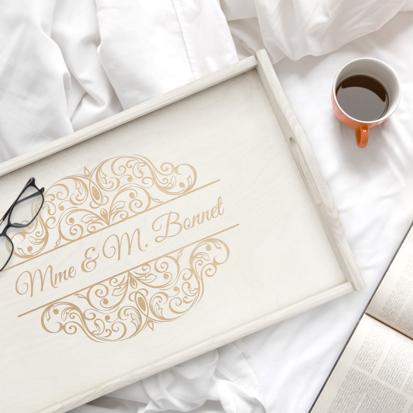 Bandera de cama plegable de madera Murrano con grabado personalizado