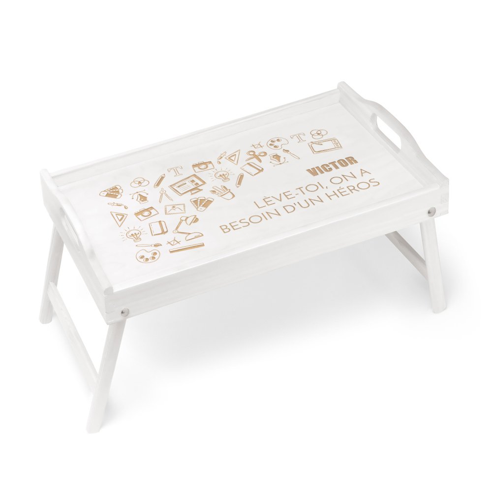 Bandeja de cama plegable de madera con grabado personalizado para el cumpleaños de un niño