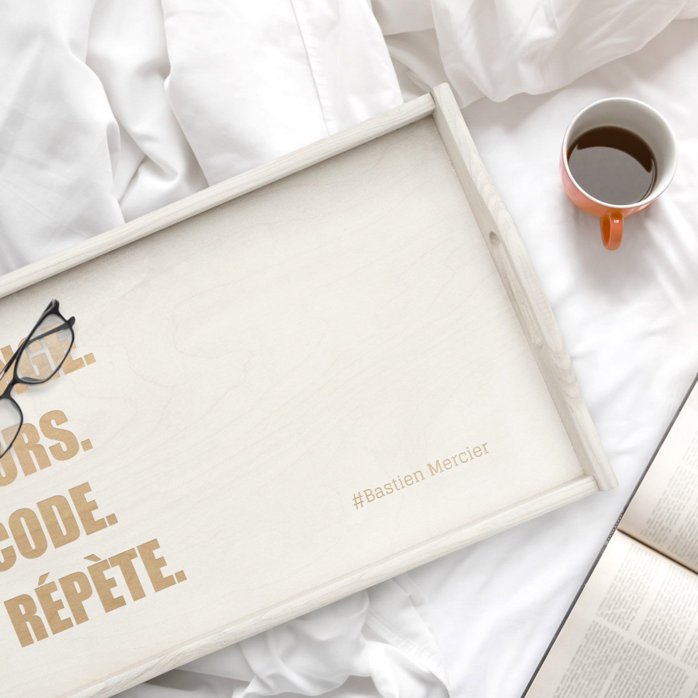 Bandeja de cama plegable Murrano con grabado personalizado