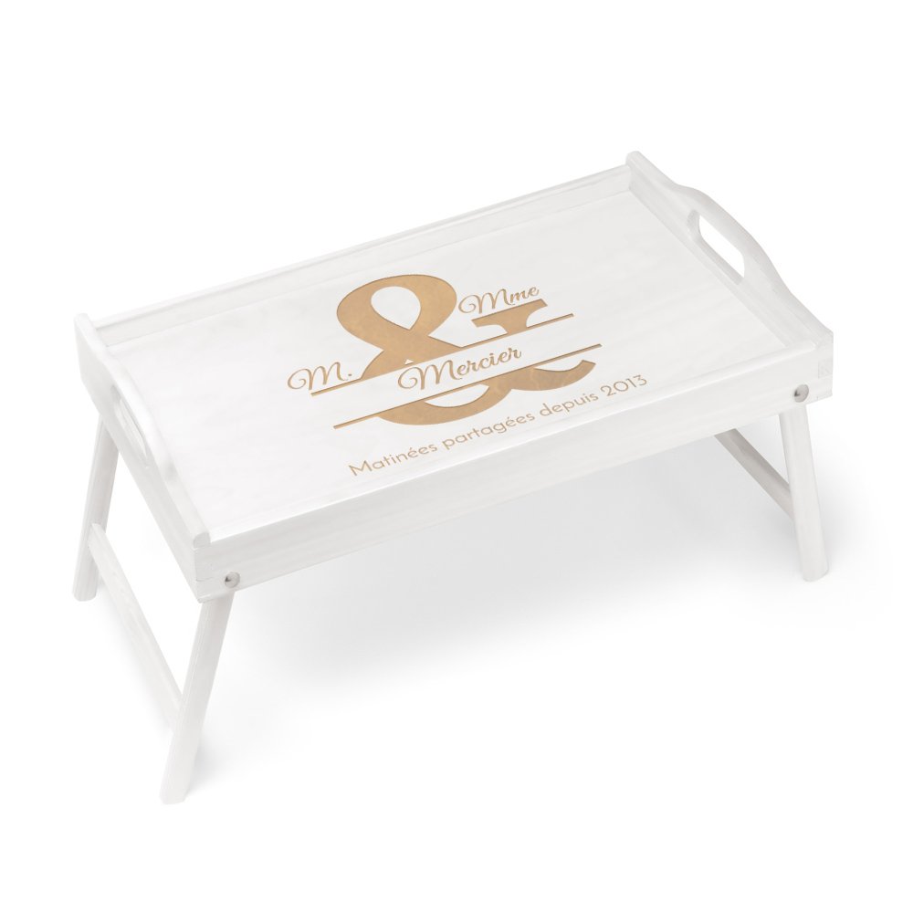 Plato de cama plegable de madera Murrano con grabado personalizado para ella y él, regalo de aniversario de boda