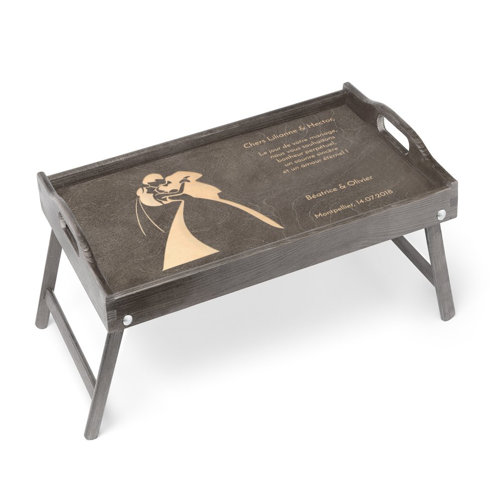 Bandeja de cama plegable Murrano con grabado para una pareja - Regalo de aniversario de bodas