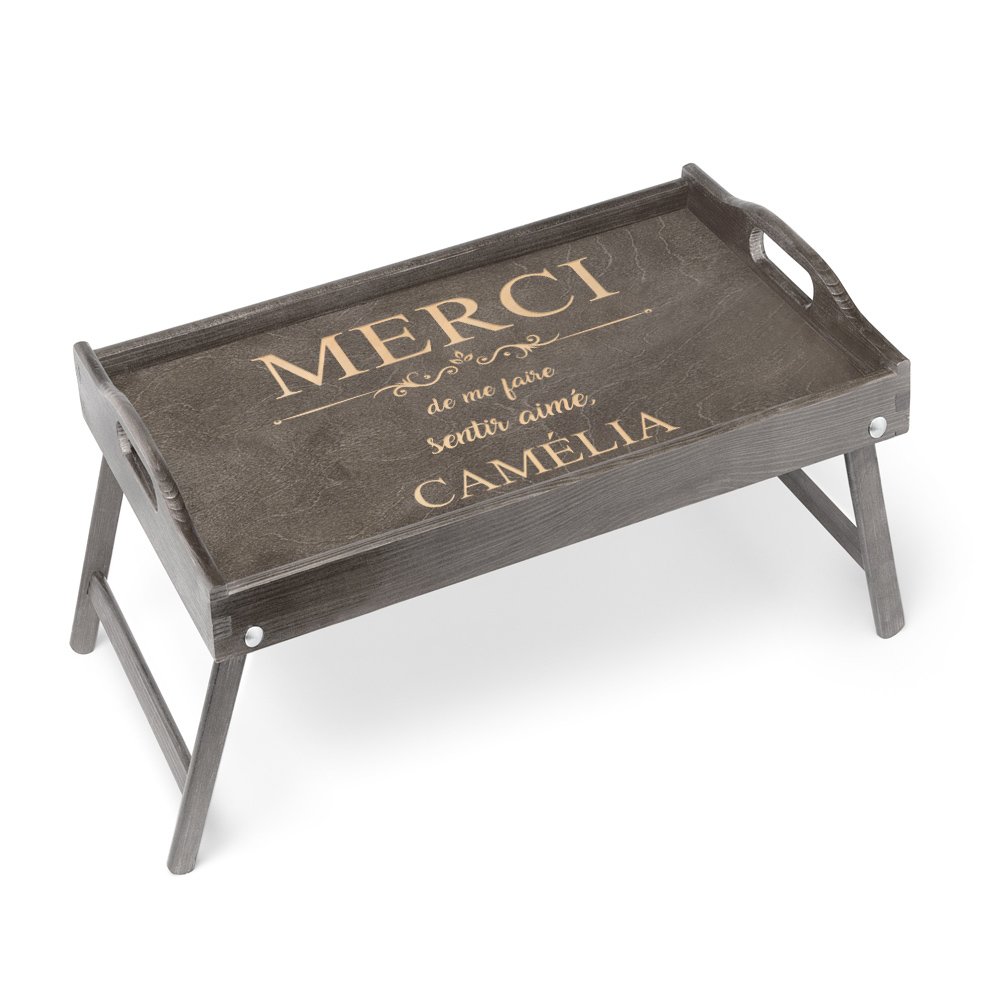 Bandeja de cama plegable Murrano con grabado para el cumpleaños de una mujer