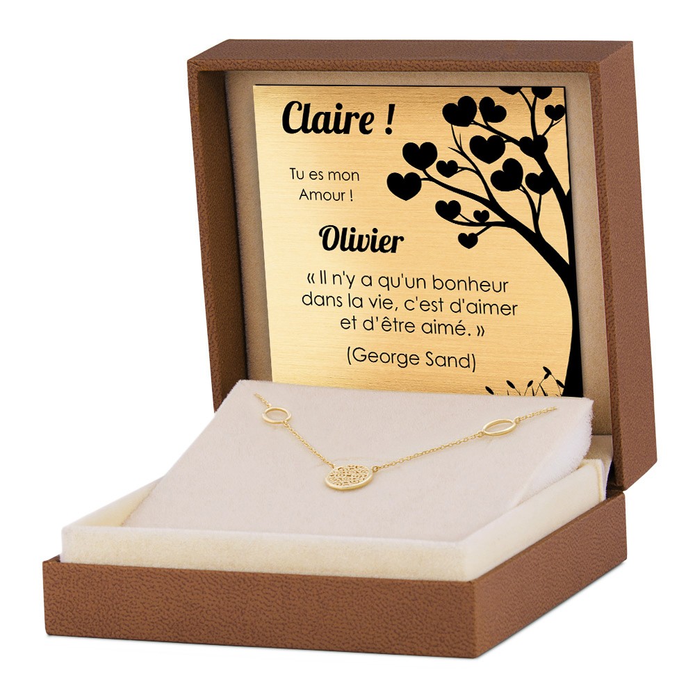 Collar de oro de 8 quilates Murrano con grabado para la abuela