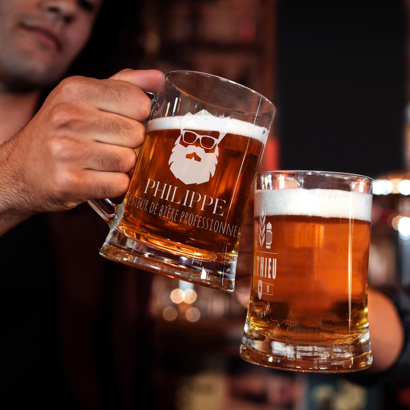 Taza de cerveza de vidrio personalizada Murrano con grabado láser para hombres amantes de la cerveza