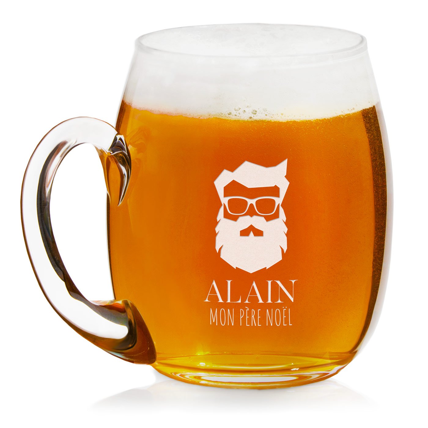 Taza de cerveza moderna Murrano con grabado para un hombre bigot