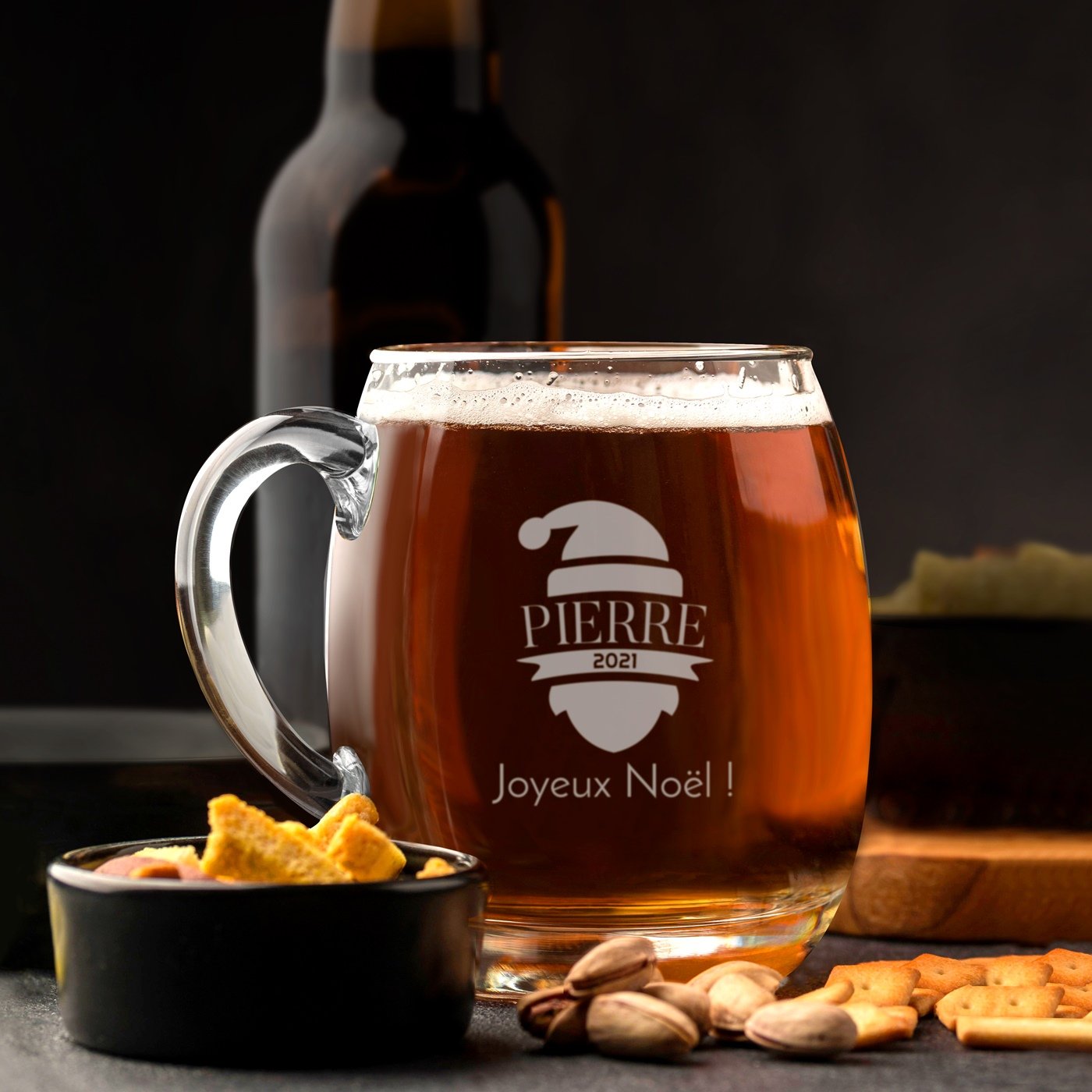 Taza de cerveza Murrano moderna de vidrio con grabado para él por Navidad