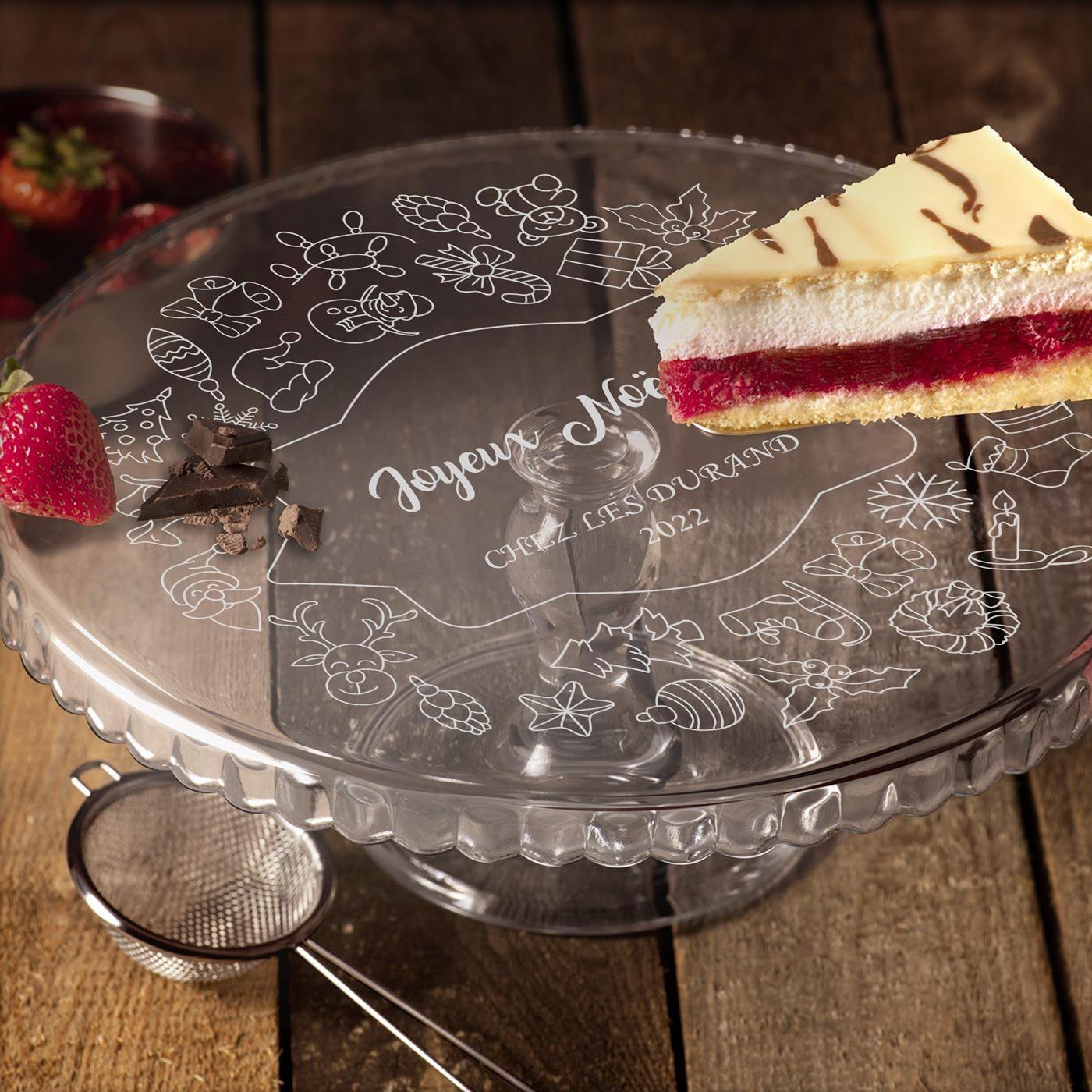 Murrano Glass Cake Stand with Personalized Engraving for Friends at Christmas