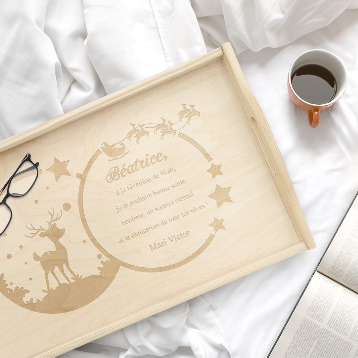 Mesa de noche plegable de madera - Tabla de desayuno personalizada