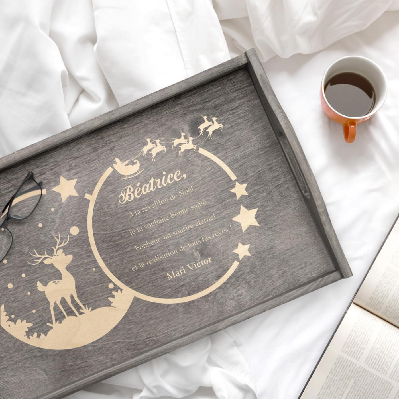 Bandeja de cama plegable Murrano con grabado para esposa en Navidad