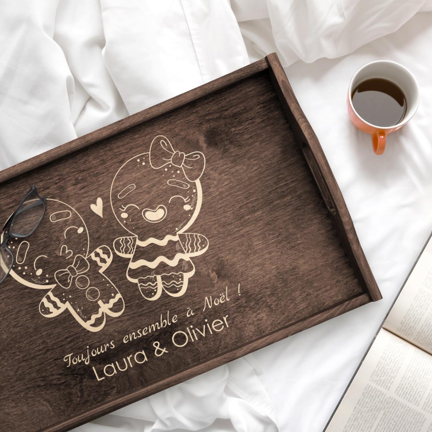 Bandeja de cama plegable Murrano con grabado personalizado para padres en Navidad