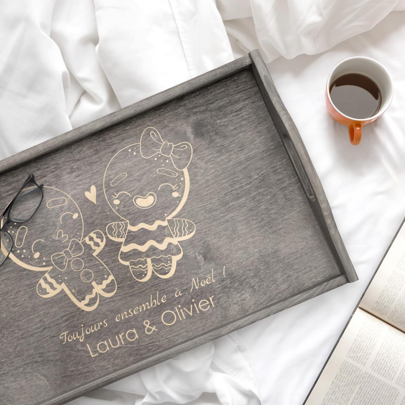 Bandeja de cama plegable personalizada Murrano para él y ella para Navidad