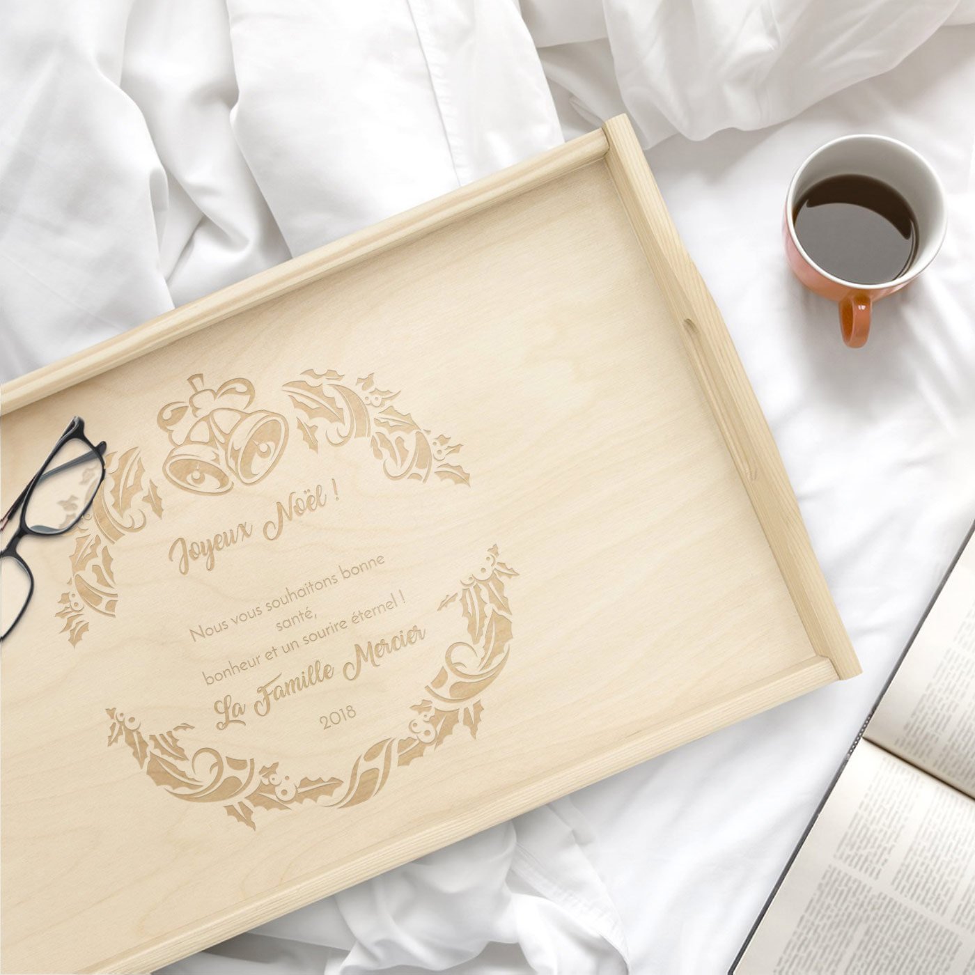 Traya de cama plegable de madera natural personalizada Murrano