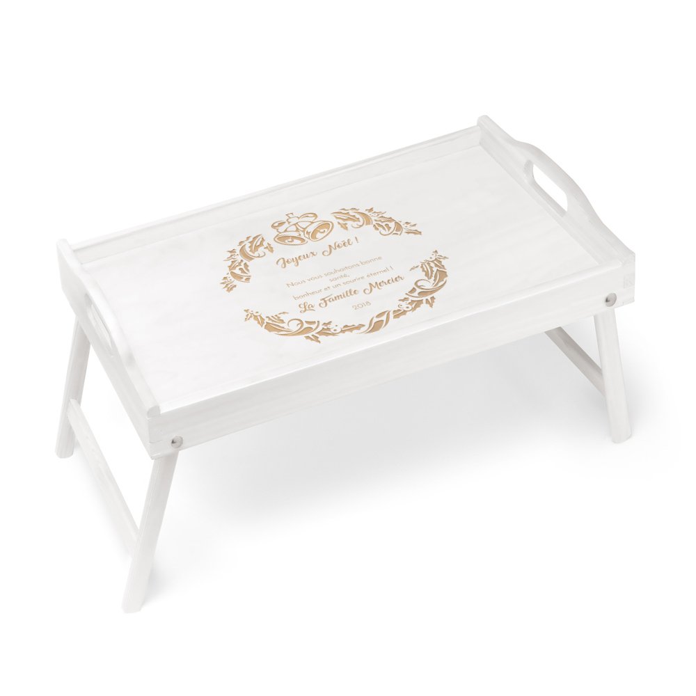 Bandeja de cama plegable de madera con grabación para padres para Navidad