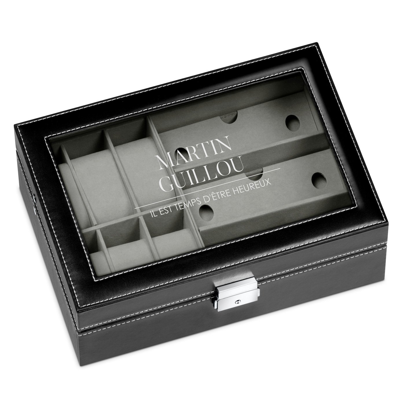 Caja de almacenamiento para relojes y gafas Murrano con grabado para el cumpleaños de un amigo