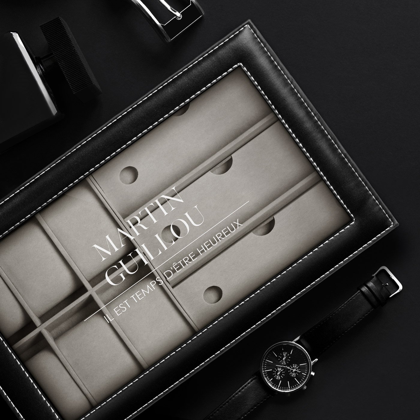 Murrano Watch and Glasses Storage Box with Engraving for a Friend's Birthday