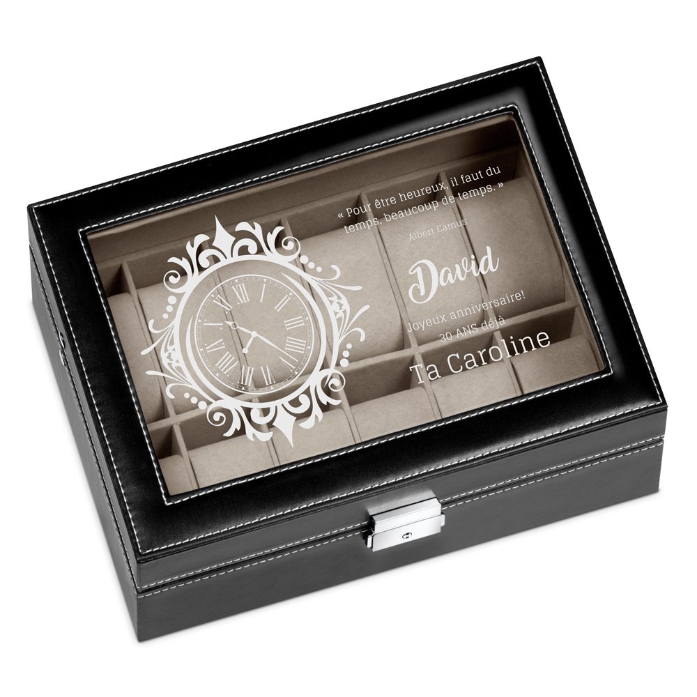 Caja de relojes personalizada Murrano para el 30º cumpleaños de un hombre