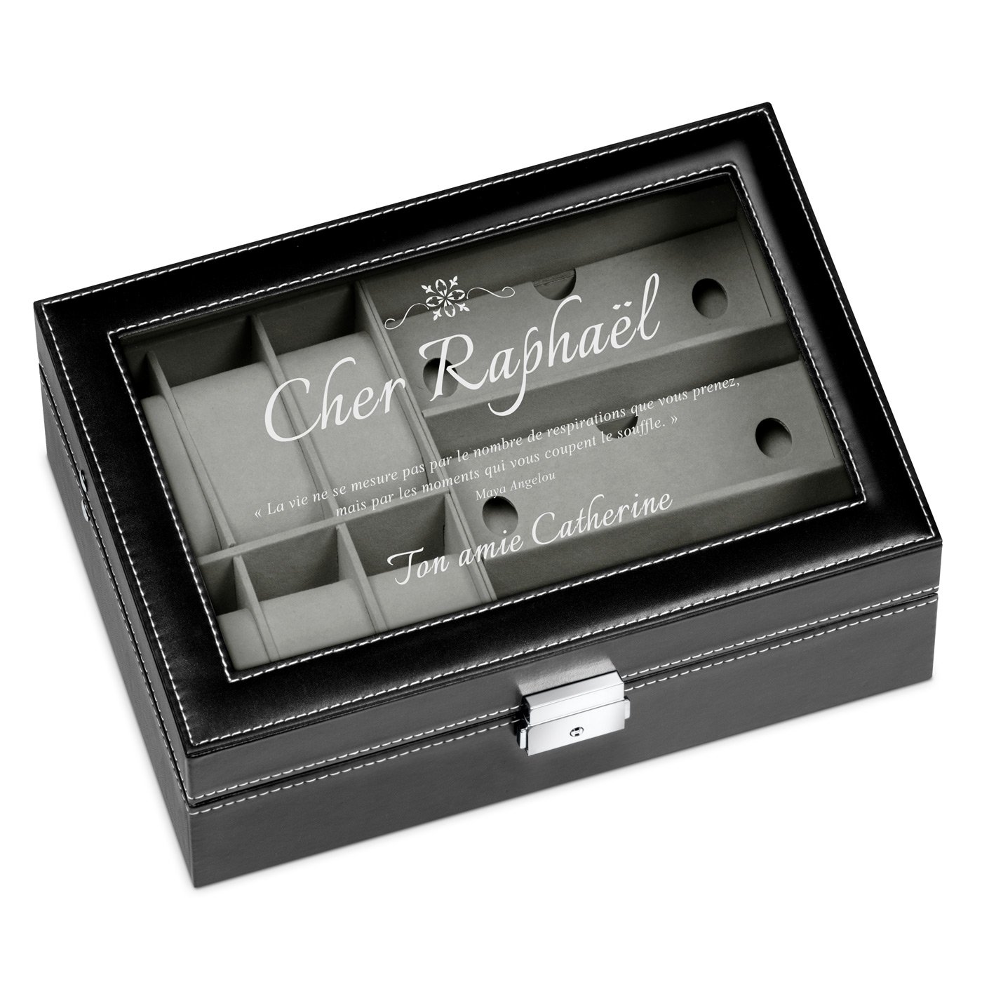 Caja para relojes y gafas personalizada de Murrano para regalo de aniversario