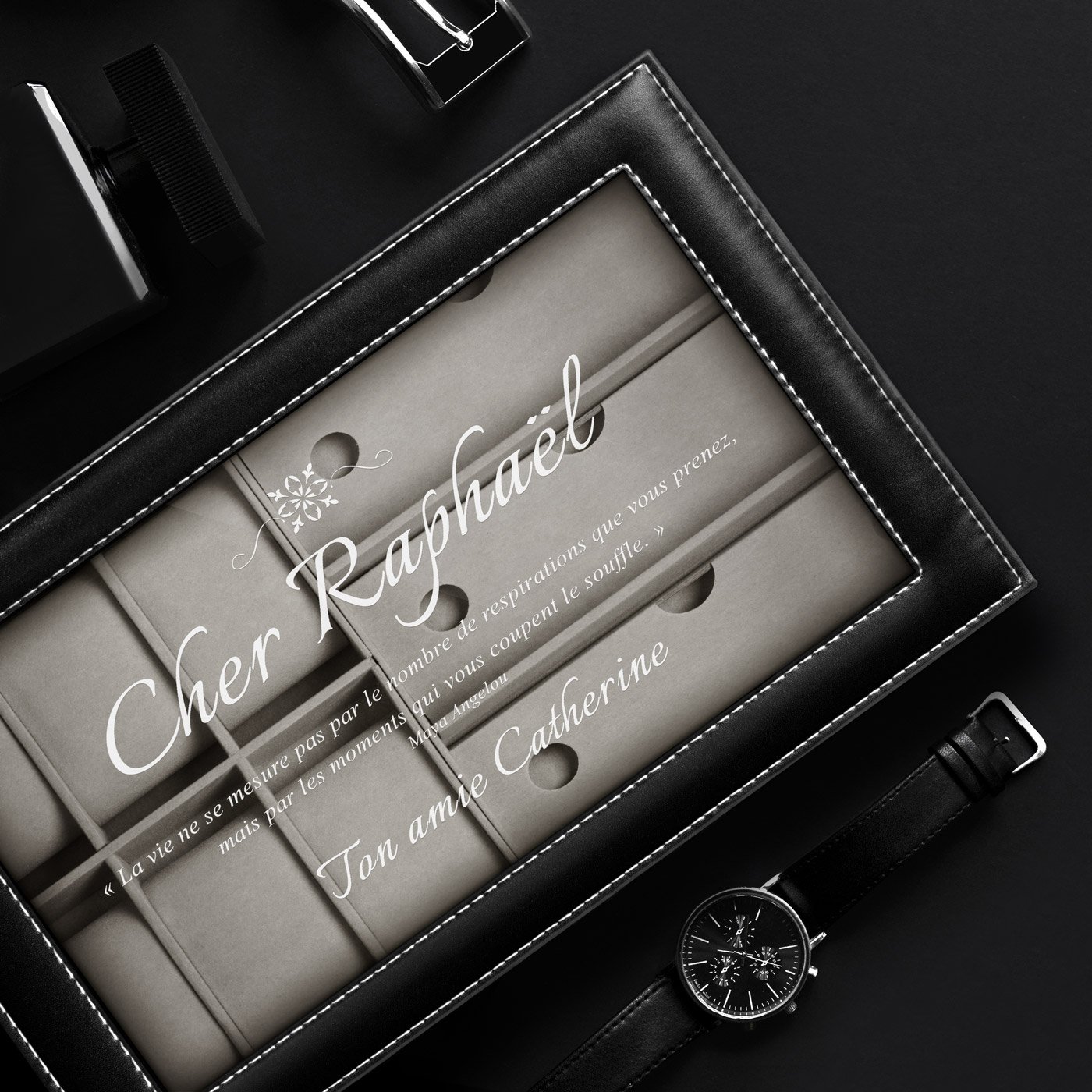 Murrano Personalized Watch and Glasses Case for Anniversary Gift