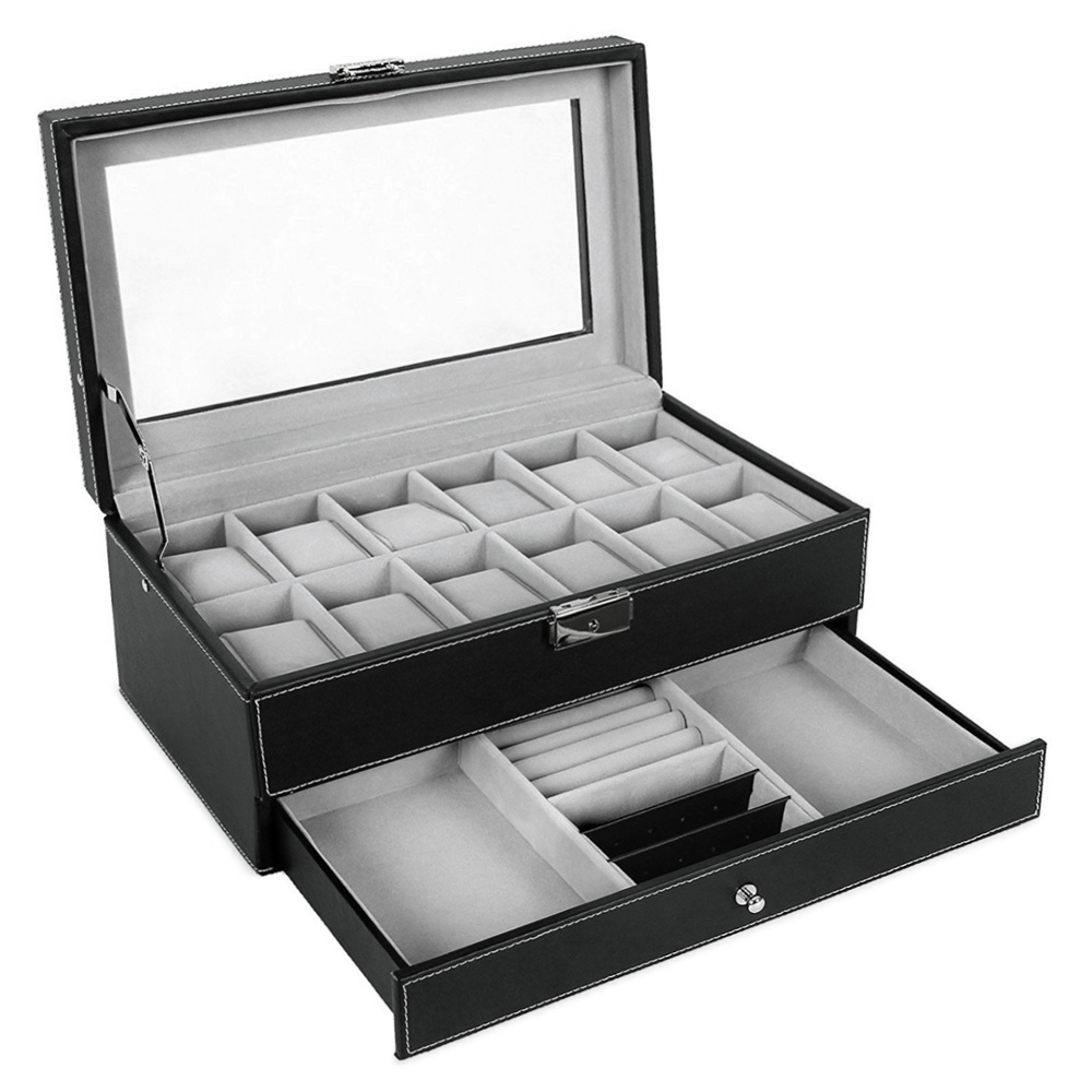Murrano Black Jewelry and Watch Box with Engraving for Husband Birthday